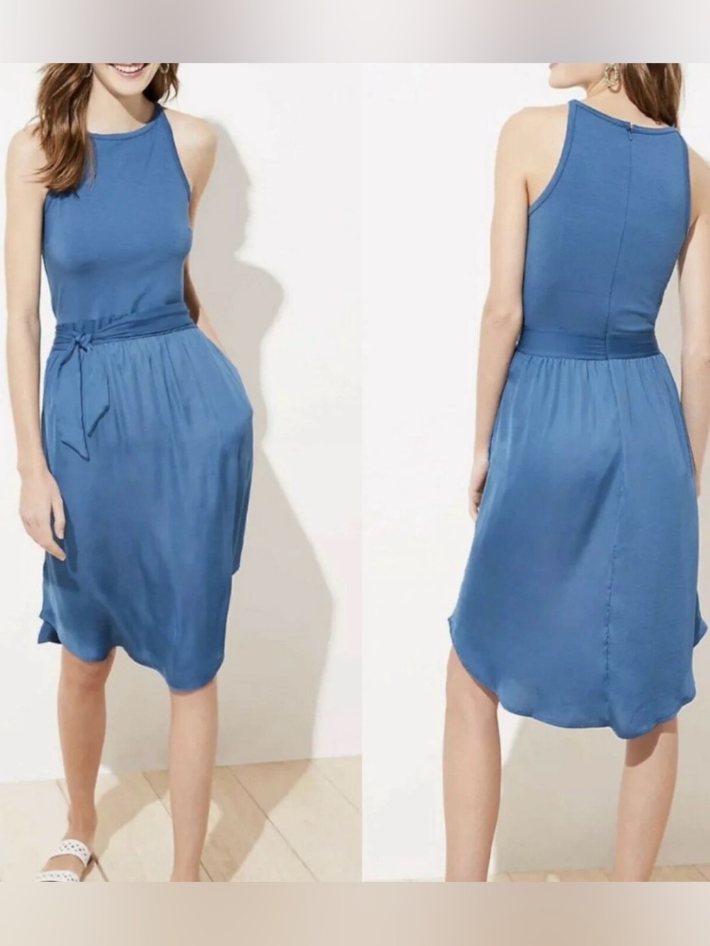 Blue Halter Tie-Waist Women's Dress